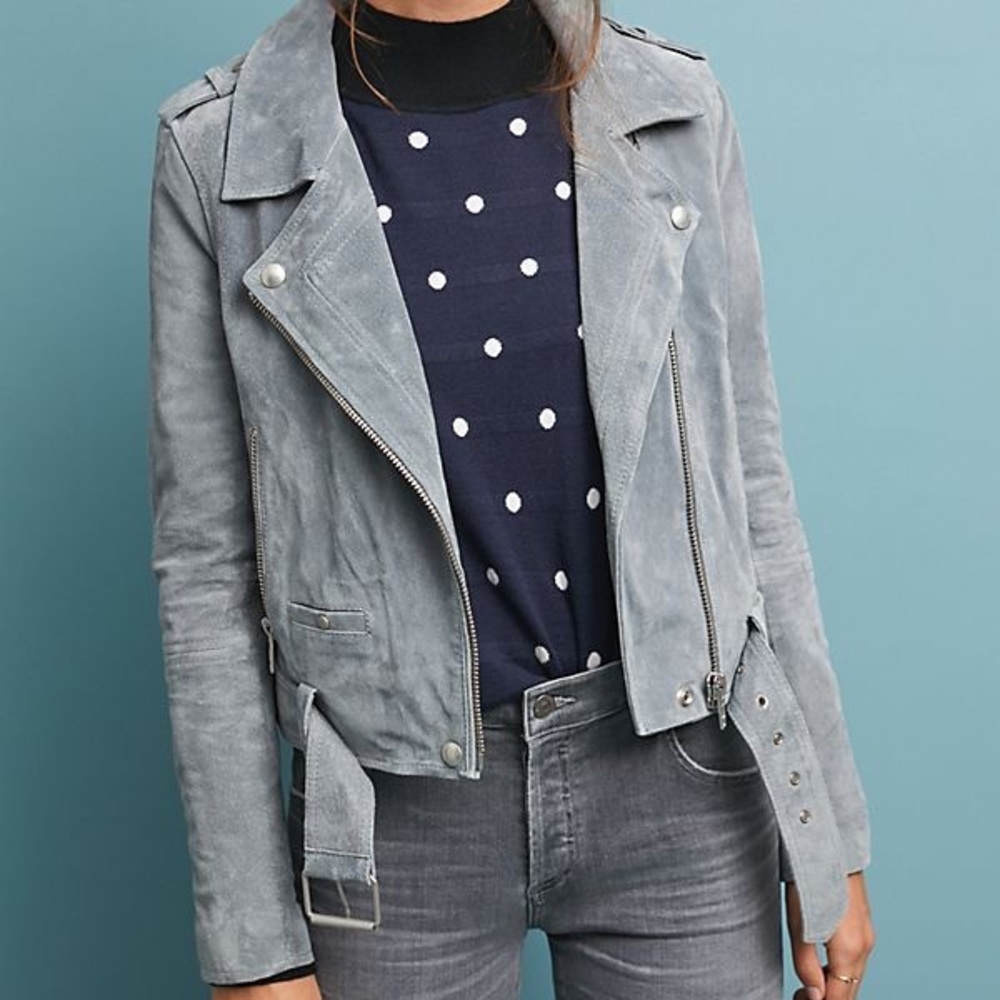 Valentine Leather Moto Jacket - Grey Suede